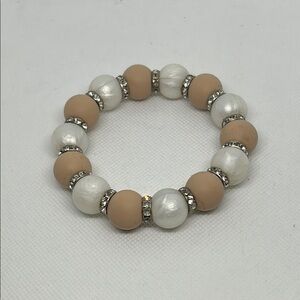 Elegant Tan and White Beaded Bracelet